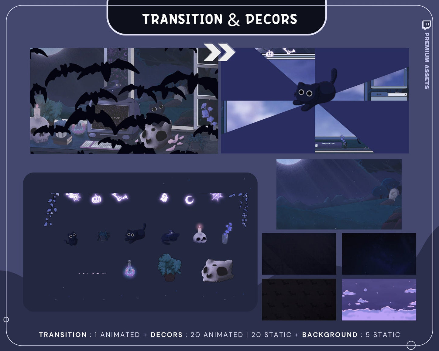 Cat Stream Animation Overlay Kitty Twitch Pack Cute Dark Spooky Animated Full Streaming Package Obs Streamlabs Aesthetic Lofi Vtuber Cozy