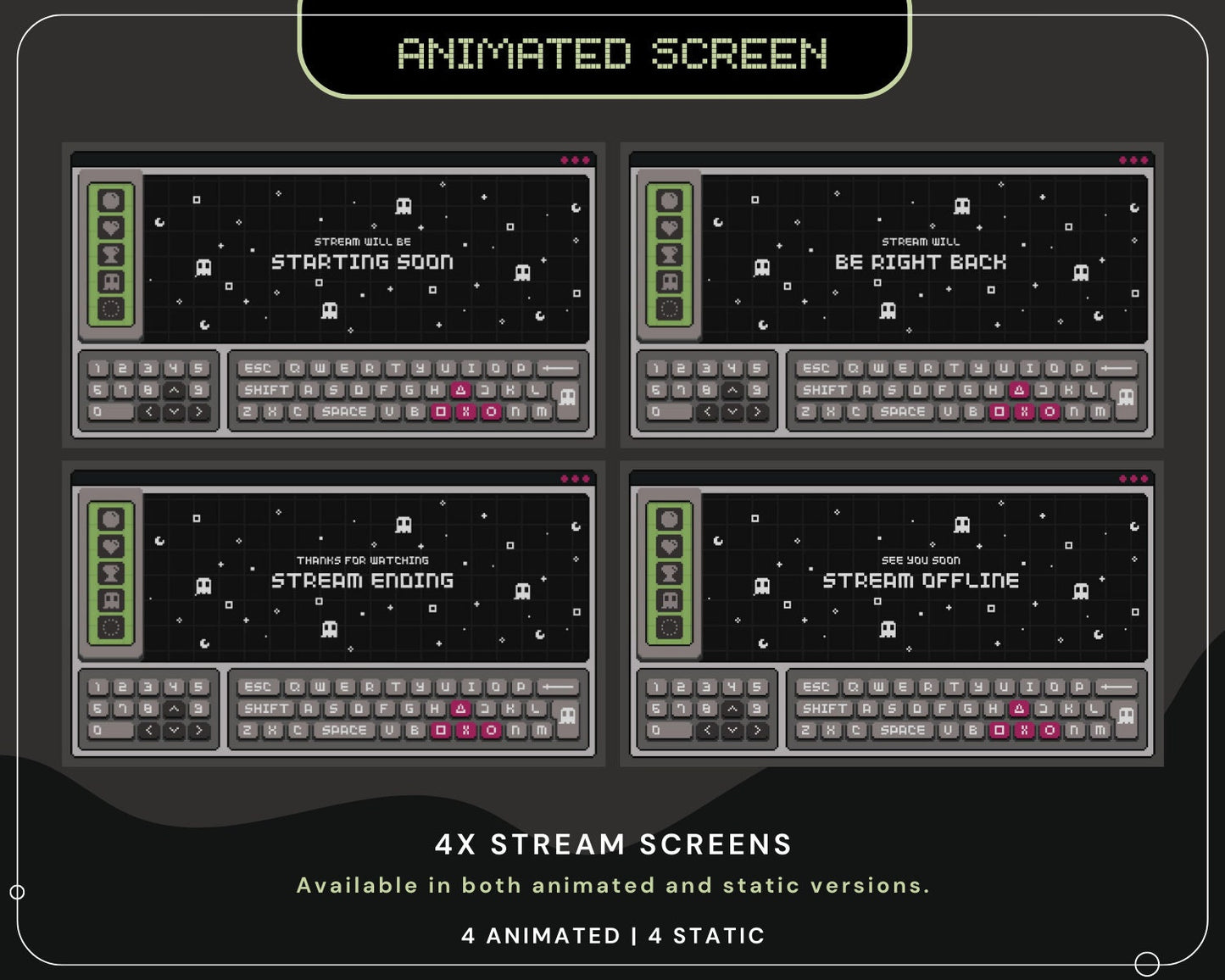 Y2K Ghostly Pixel Twitch Screen Animation: Spooky Stream Overlay (WEBM)