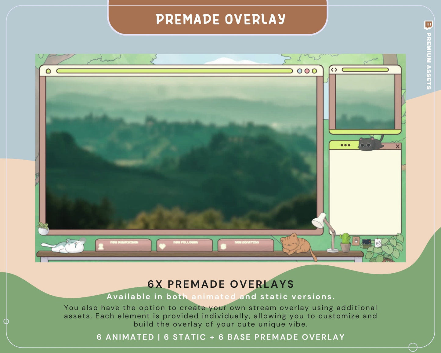 Unleash the charm of our Cute Cat Twitch Stream Pack Overlay Bundle, featuring adorable cat animations that will add a delightful touch to your stream, creating a unique and engaging atmosphere for your audience.