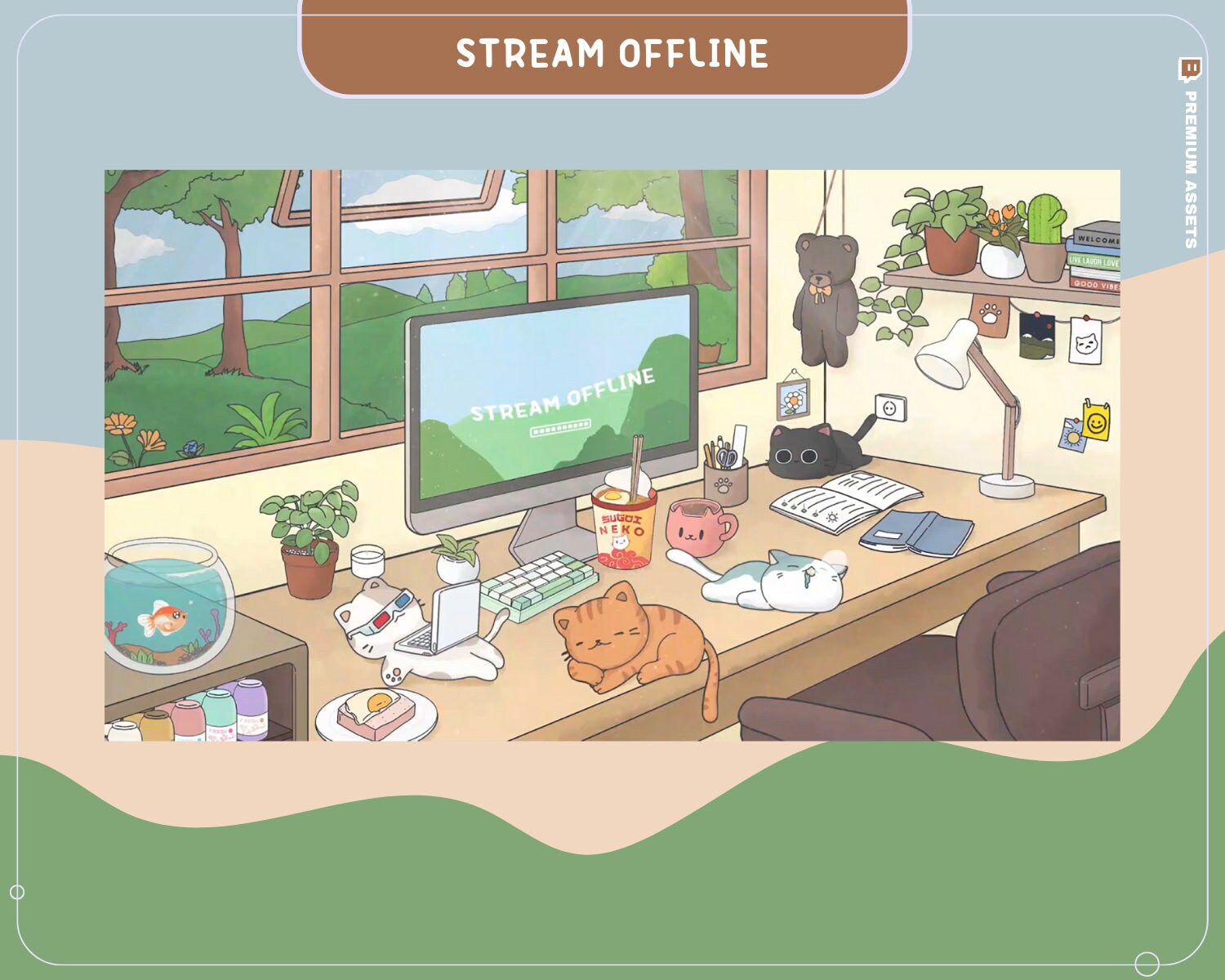 Cat Twitch Stream Screens Animation Scenes Overlay Cute Kitty Animated Cozy Room Obs Streamlabs Twitch Studio Vtuber Aesthetic Starting Soon