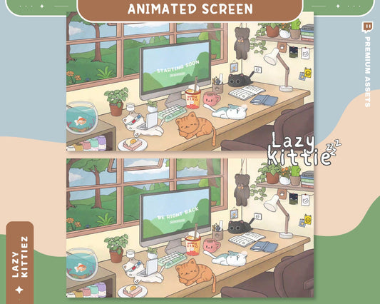 Cat Twitch Stream Screens Animation Scenes Overlay For Live Streamer. Easy setup with obs, streamlabs, twitch studio