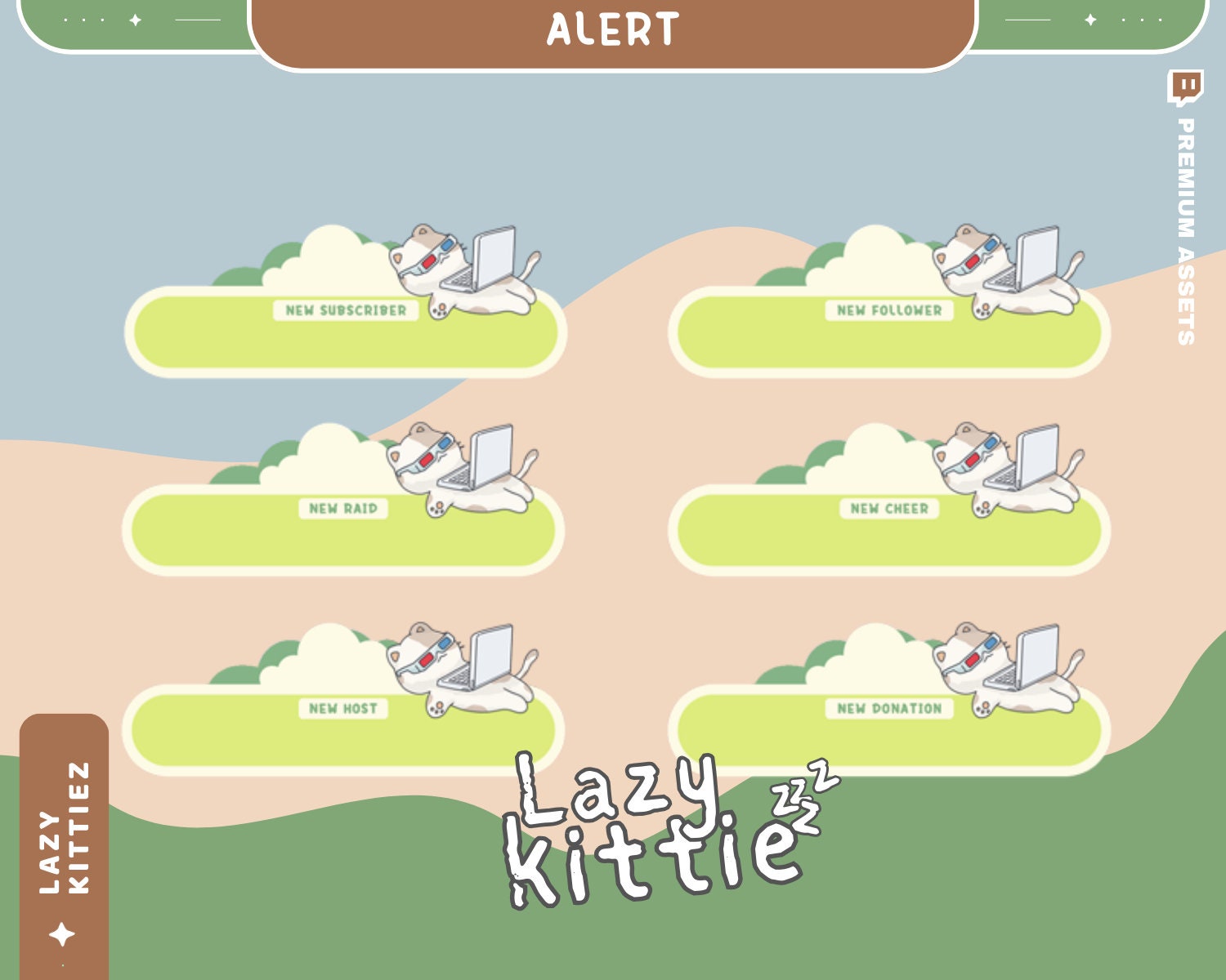 Cat Twitch Stream Alerts: Animated Cozy Kitty Overlay (Digital Download)