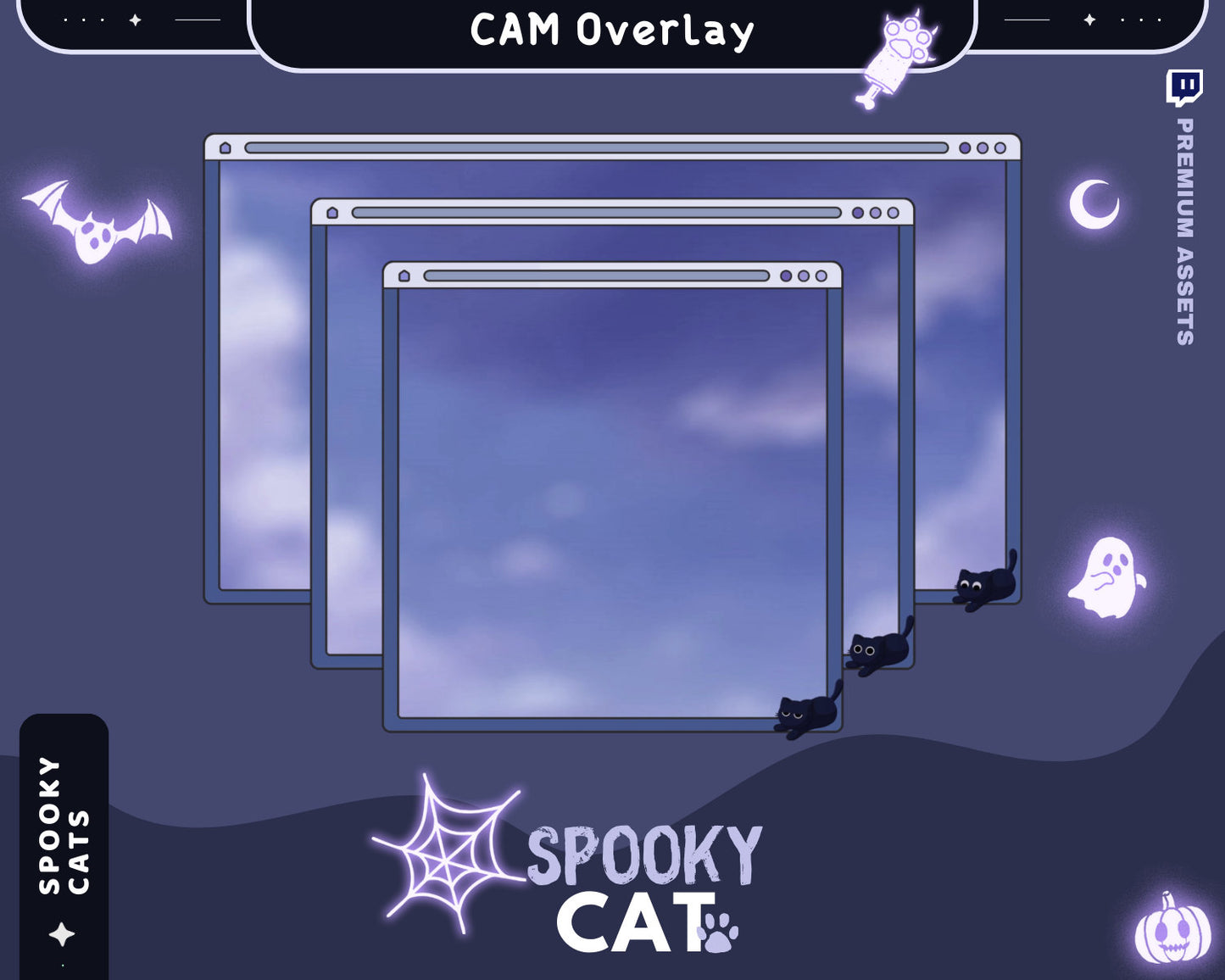 Spooky Cat Cam Overlay: Animated Twitch Stream Frame (Digital Download)