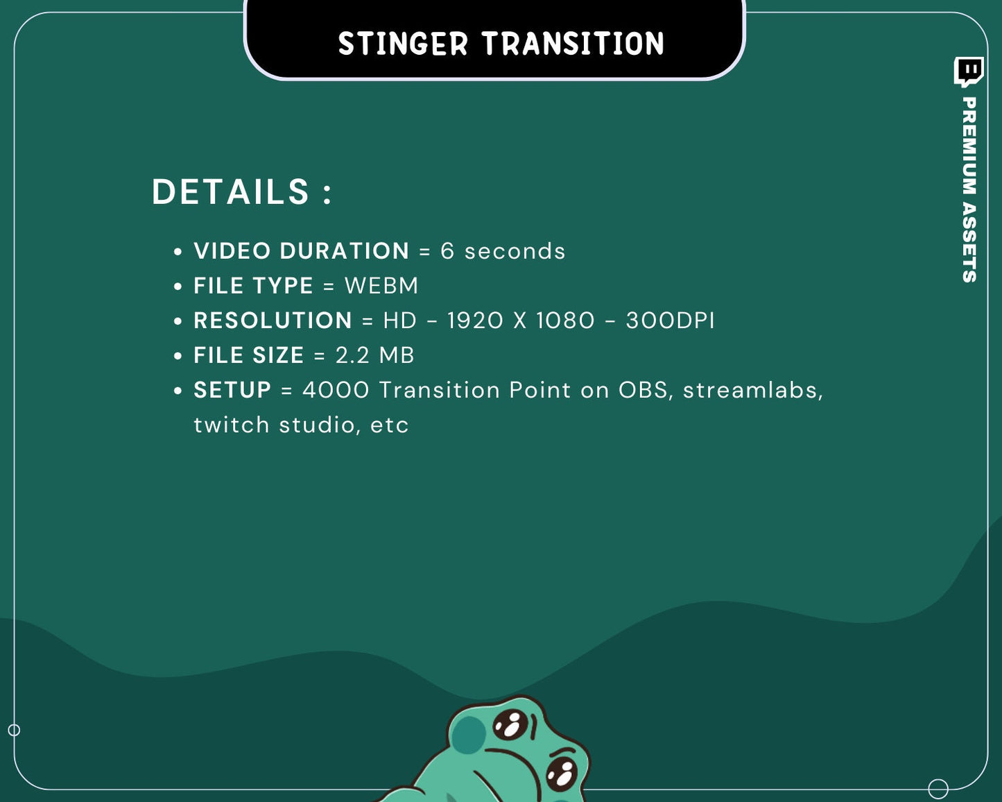 Experience the cuteness overload with our Cute Frog Transition – a delightful addition to your streaming toolkit, ensuring your transitions are as charming as your content.