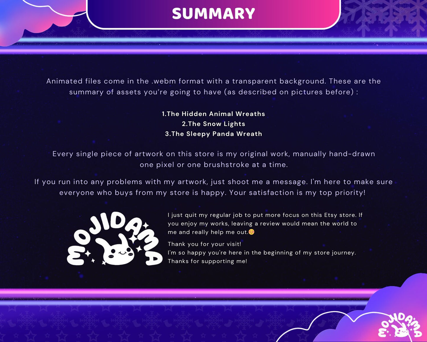 Animated Christmas Twitch Overlays: Neon Lights, Animal Wreaths (Digital Download)