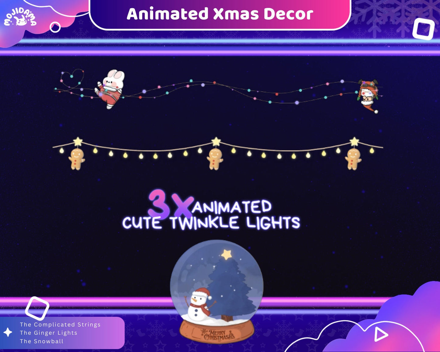 Animated Christmas Stream Overlay: Neon Lights, Xmas Decor (Digital Download)