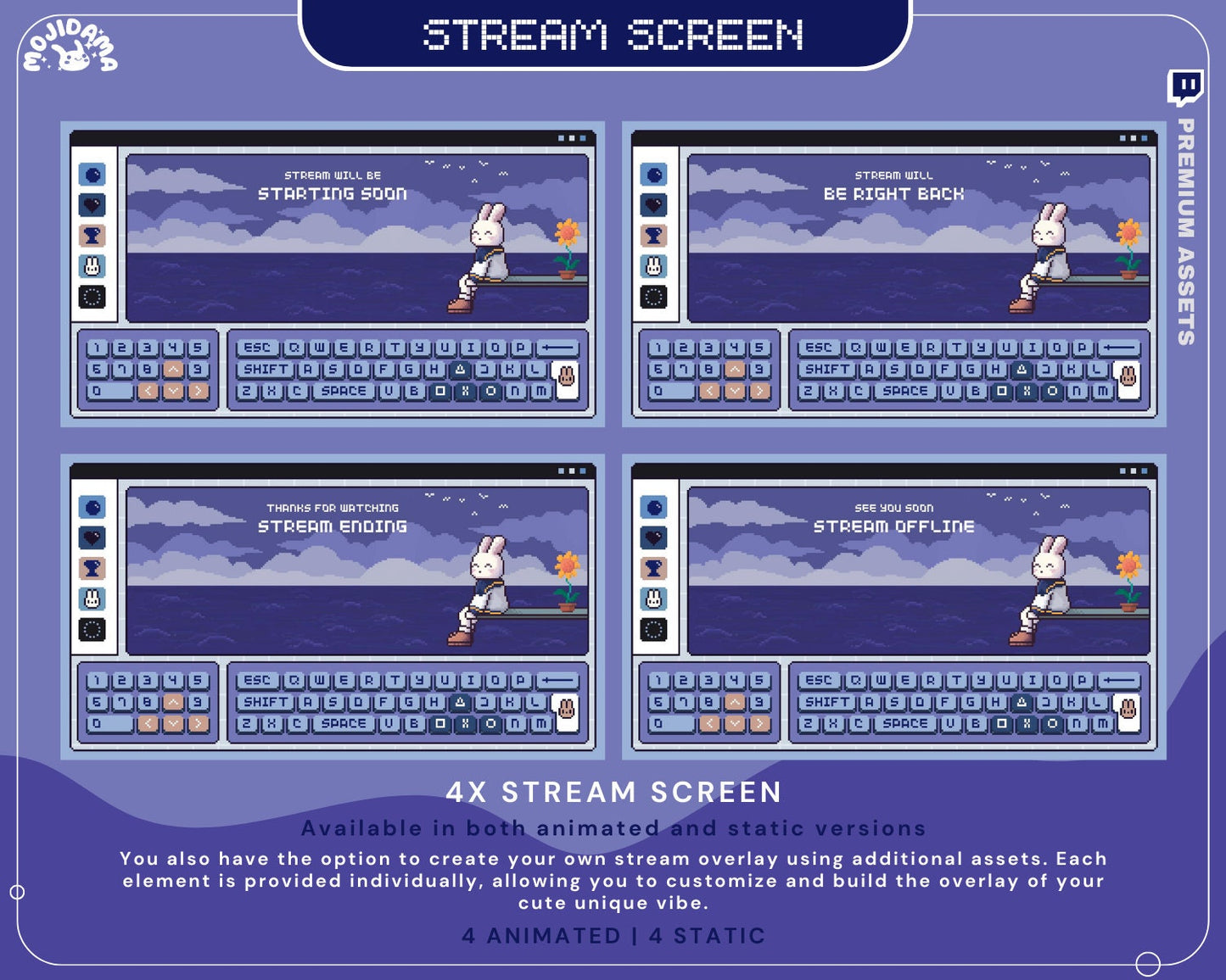 Explore my animation stream pack for a complete and dynamic visual experience. Enhance your content with various stream pack options, from cute bunny overlays to charming cat overlay animation that adds flair to your stream.