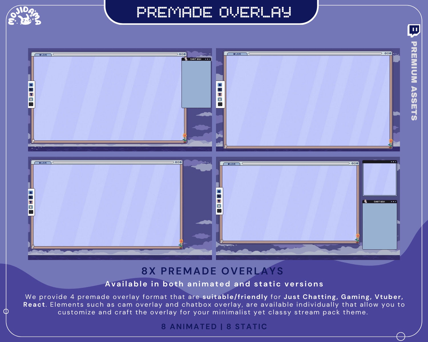 Infuse a cozy and lofi vibe into your Twitch overlay with this overlay twitch lofi design animation