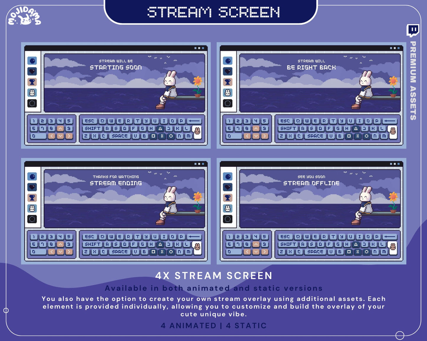Y2K Bunny Animated Stream Screens: Cozy Room Overlay (WEBM)