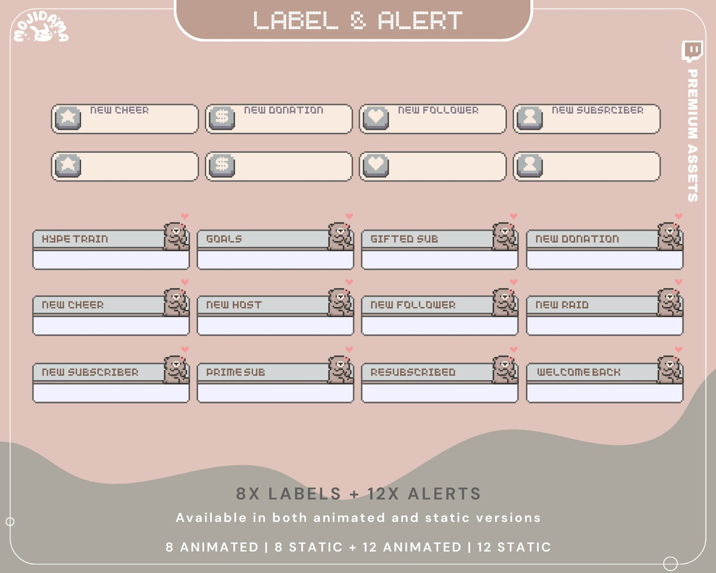 Bear Twitch Overlay Animation Cute Lofi Stream Pack Aesthetic Pixel Green Blue Cat Bunny Alert Animated Obs Streamlabs Full Package Vtuber