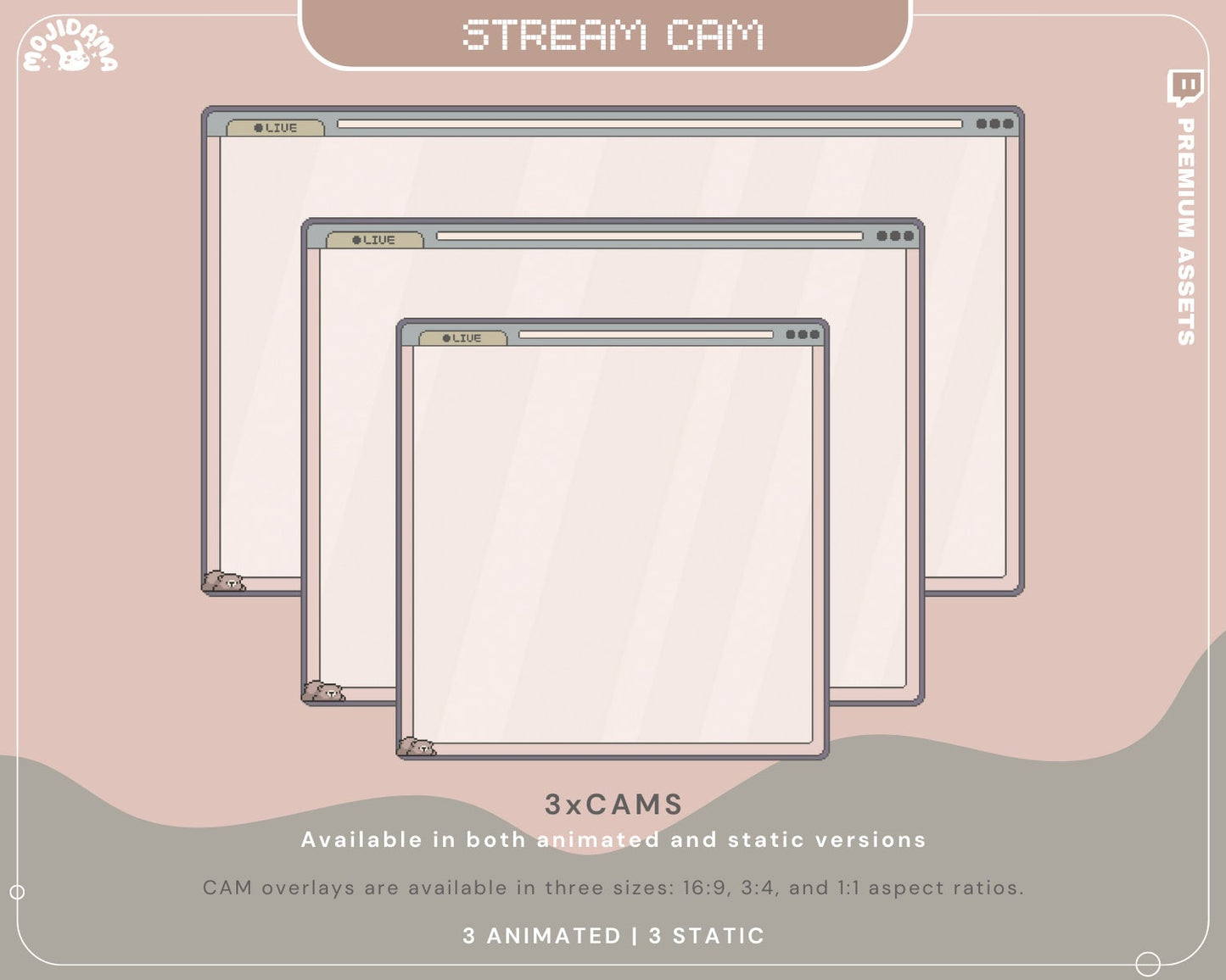 Bear Twitch Overlay Animation Cute Lofi Stream Pack Aesthetic Pixel Green Blue Cat Bunny Alert Animated Obs Streamlabs Full Package Vtuber