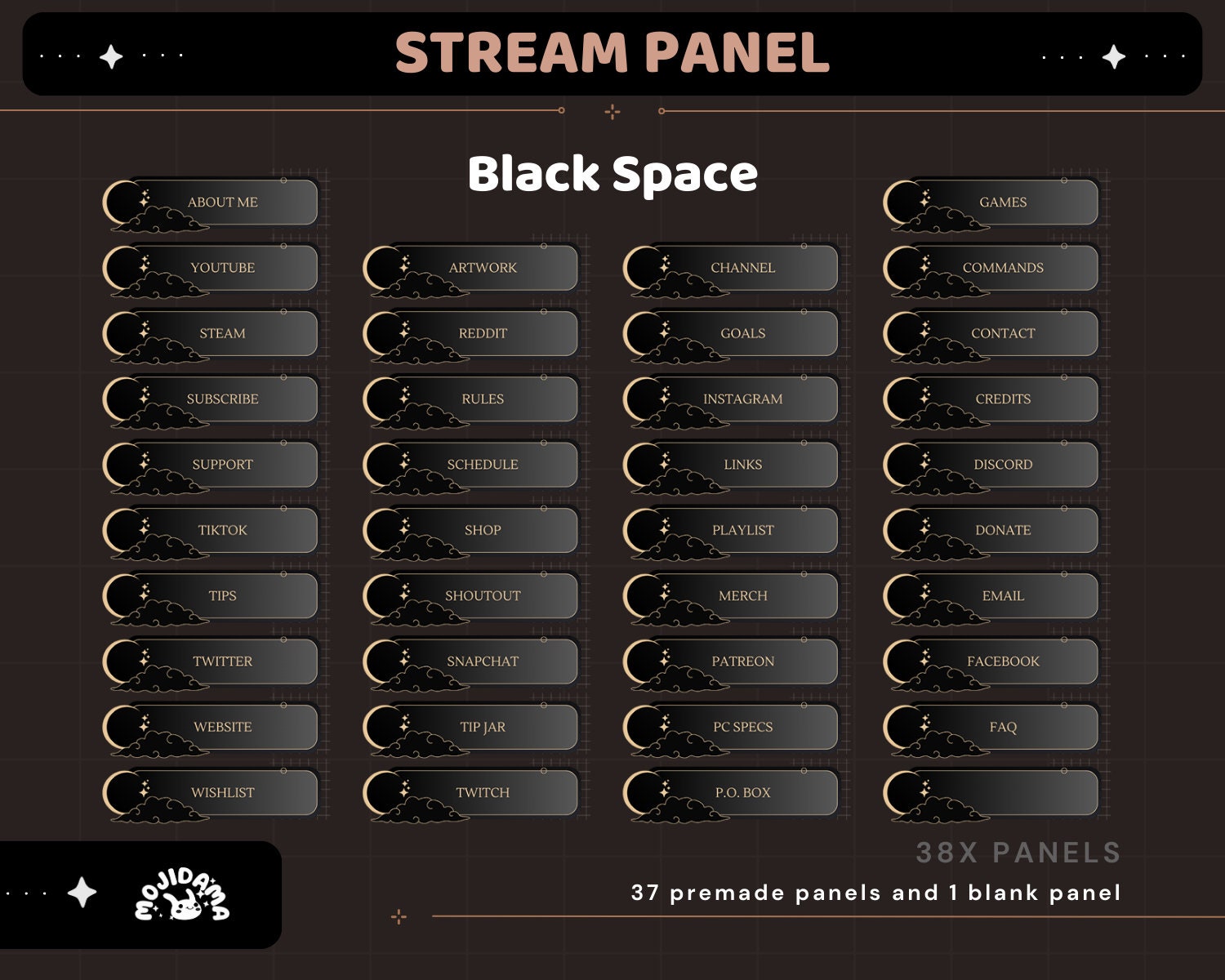 Black Space Twitch Panels: Dark Galaxy Stream Overlay (Digital Download)