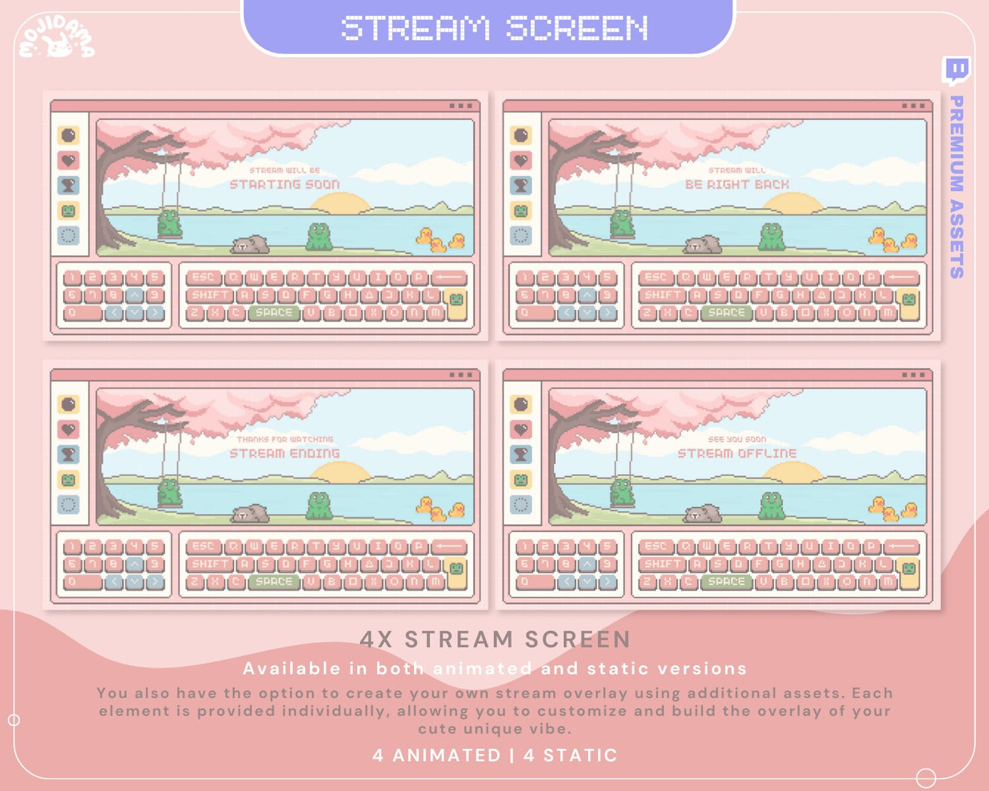 Pink Sakura Y2K Lofi Animated Stream Screens (4x .WEBM)