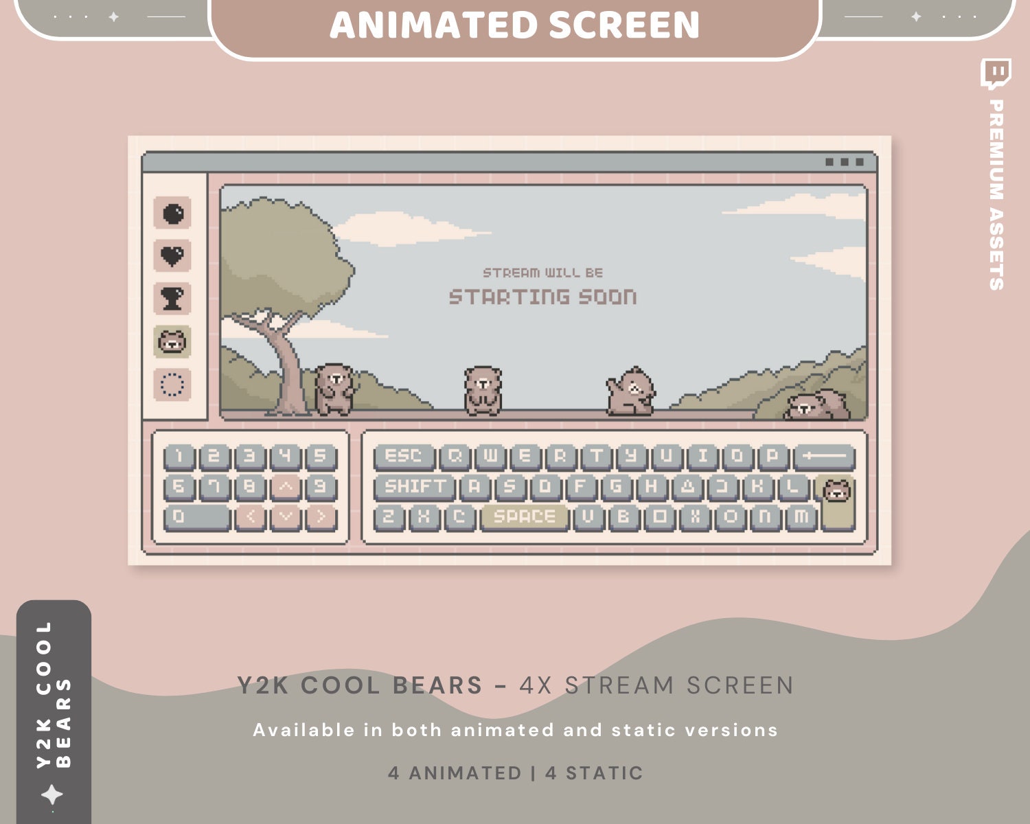 Bear Twitch Screens: Animated Y2K Stream Overlay (Digital Download)