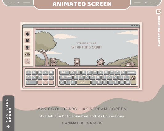 Bear Twitch Screens: Animated Y2K Stream Overlay (Digital Download)