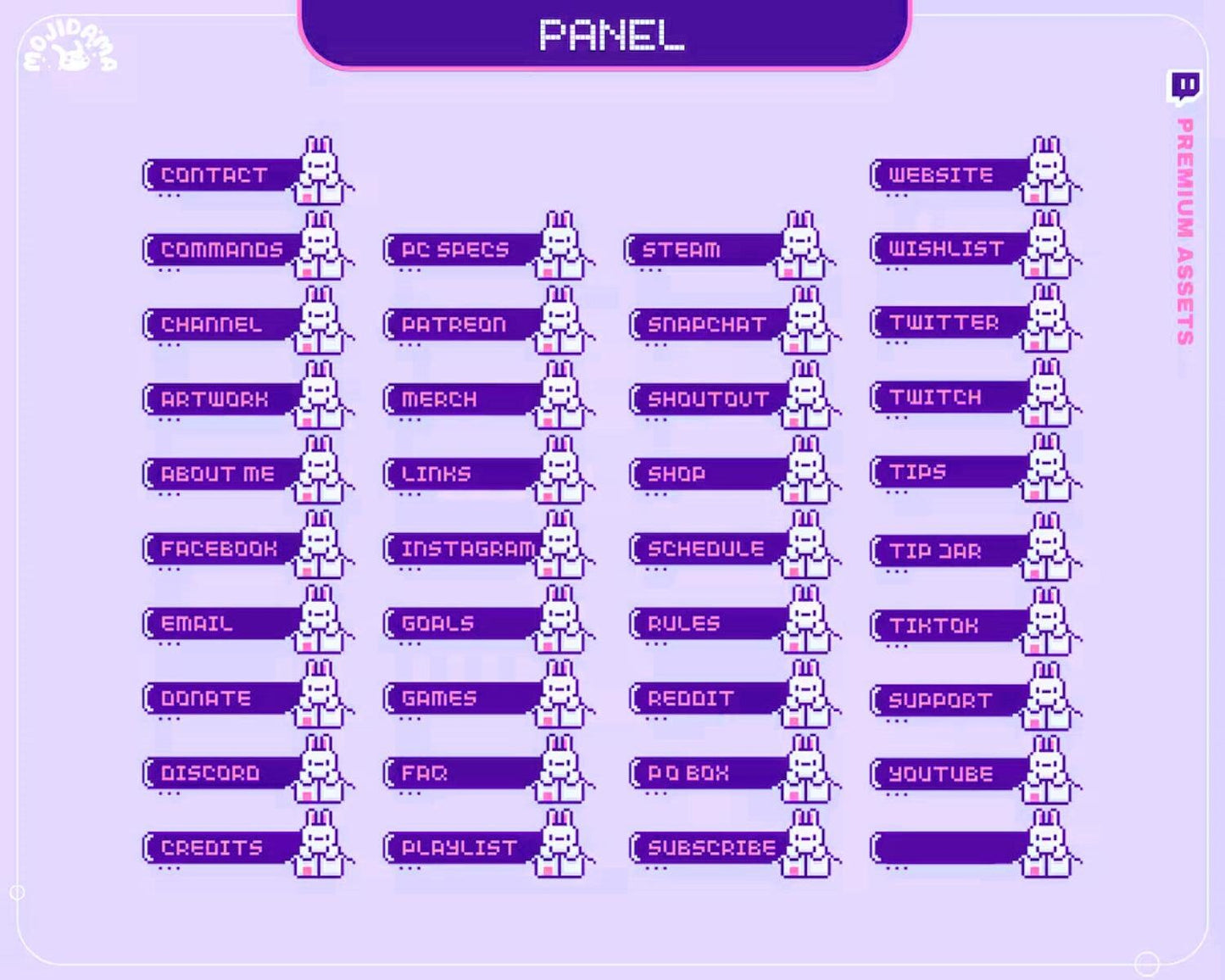 Lofi Bunny Animated Stream Pack: Purple Pink Y2K Theme