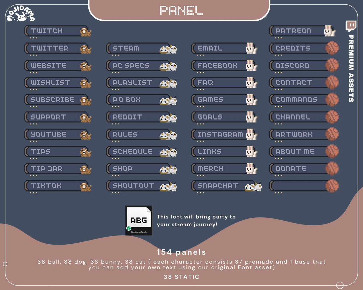 Transform your Twitch streams with a aesthetic lofi-themed overlay for a unique vibe with our dog panel, bunny panel, cat panel, and so on