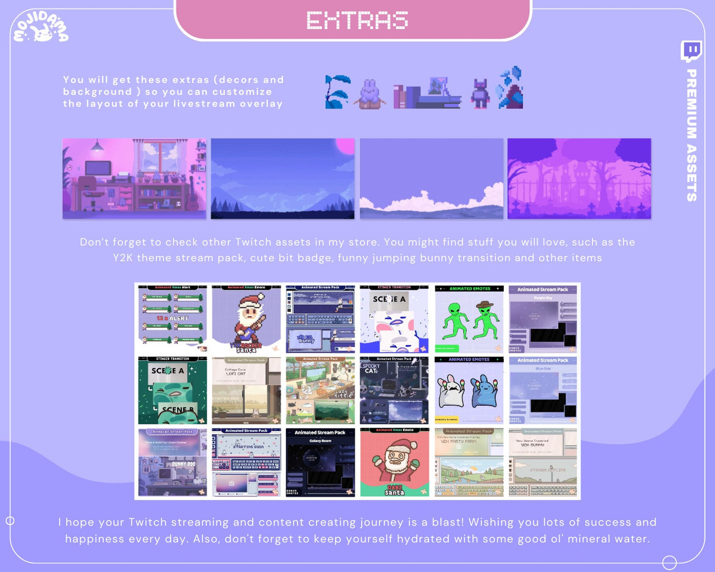 Y2K Cozy Bunny Animated Stream Pack: Purple Pink Twitch Overlay
