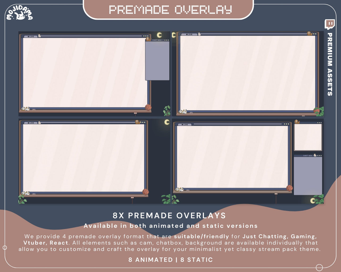 Elevate your content with a dog animation stream pack, perfect for engaging your audience wih 8 of our premade twitch overlay