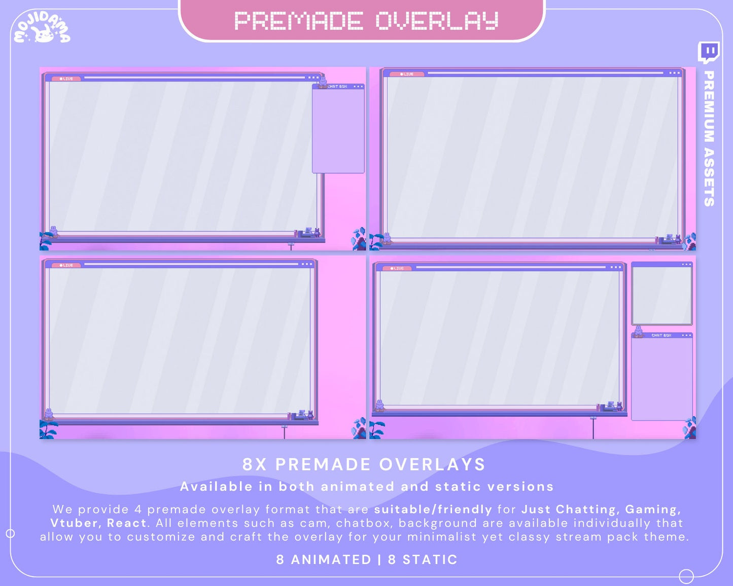 Immerse your viewers in a soothing atmosphere with a lofi aesthetic overlay animation for a tranquil streaming experience with out premade overlays
