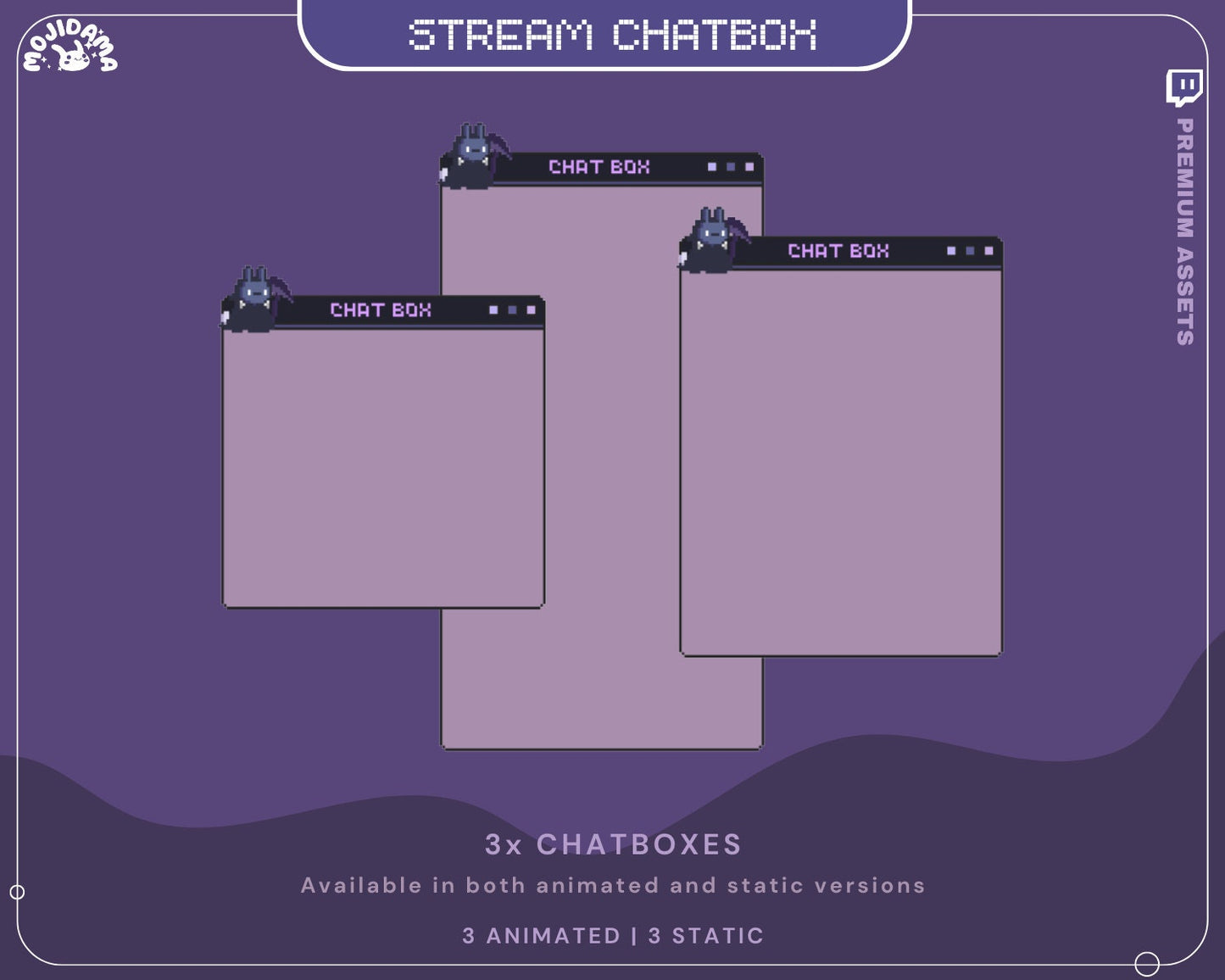 Perfect for Vtubers, this stream pack offers dark purple overlays that add a spooky and cute aesthetic to your OBS Studio.