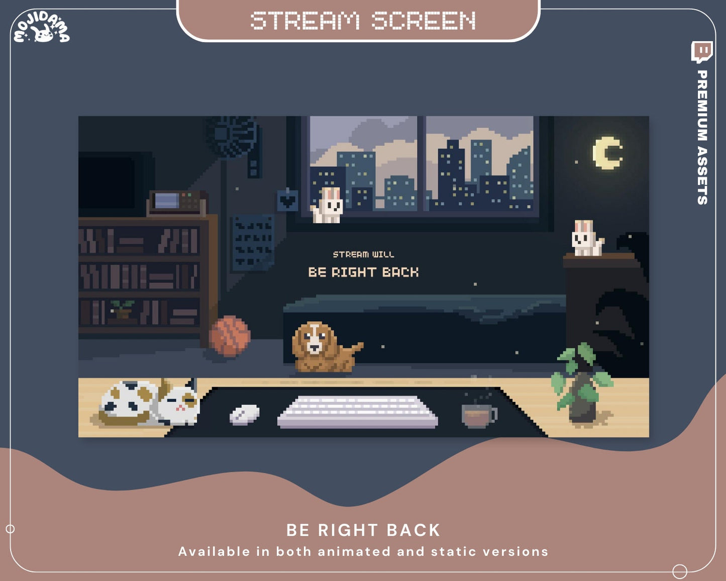 Y2K Dark Room Animated Twitch Stream Screens: Cat, Dog, Bunny (WEBM)