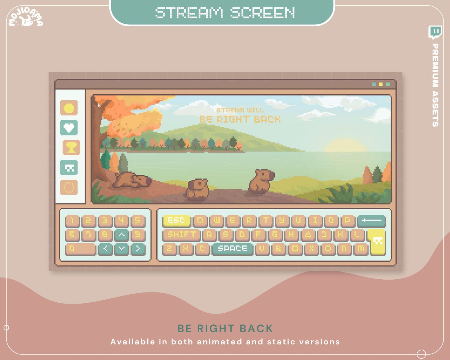 Capybara Lofi Animated Stream Screens: Y2K Twitch Scenes