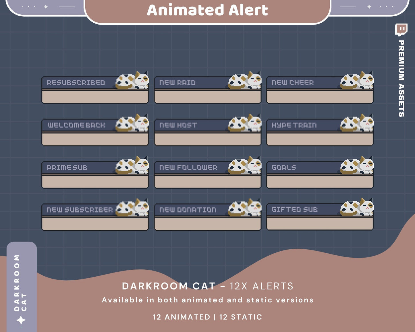 Cat Twitch Alert Stream Overlay Vtuber Lofi Room Aesthetic Kitty Animation Streamlabs Obs Studio Cozy Animated Cute Streaming Kick Youtube