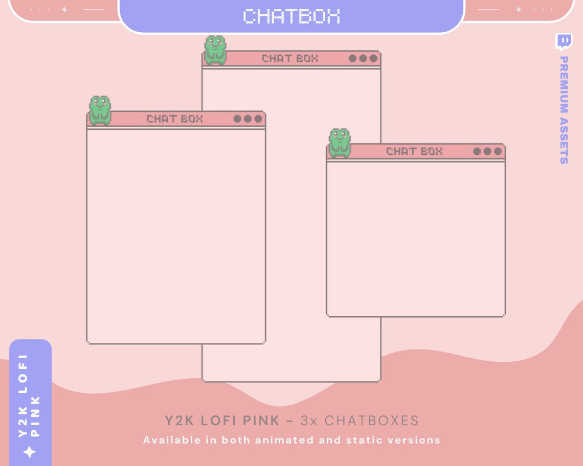 Pink Frog Twitch Chatbox Overlay: Y2K Lofi Animated Stream (Digital Download)