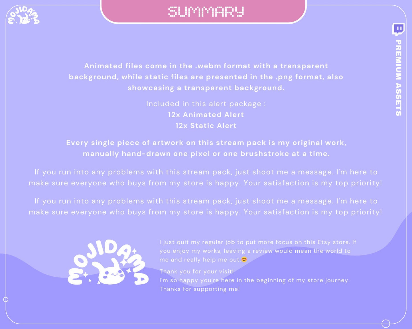Purple Bunny Twitch Alert Overlay: Animated Lofi Stream Package (Digital Download)