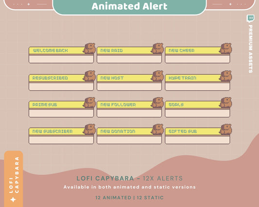 Capybara Neon Stream Alerts: Animated Twitch Overlay (12x)