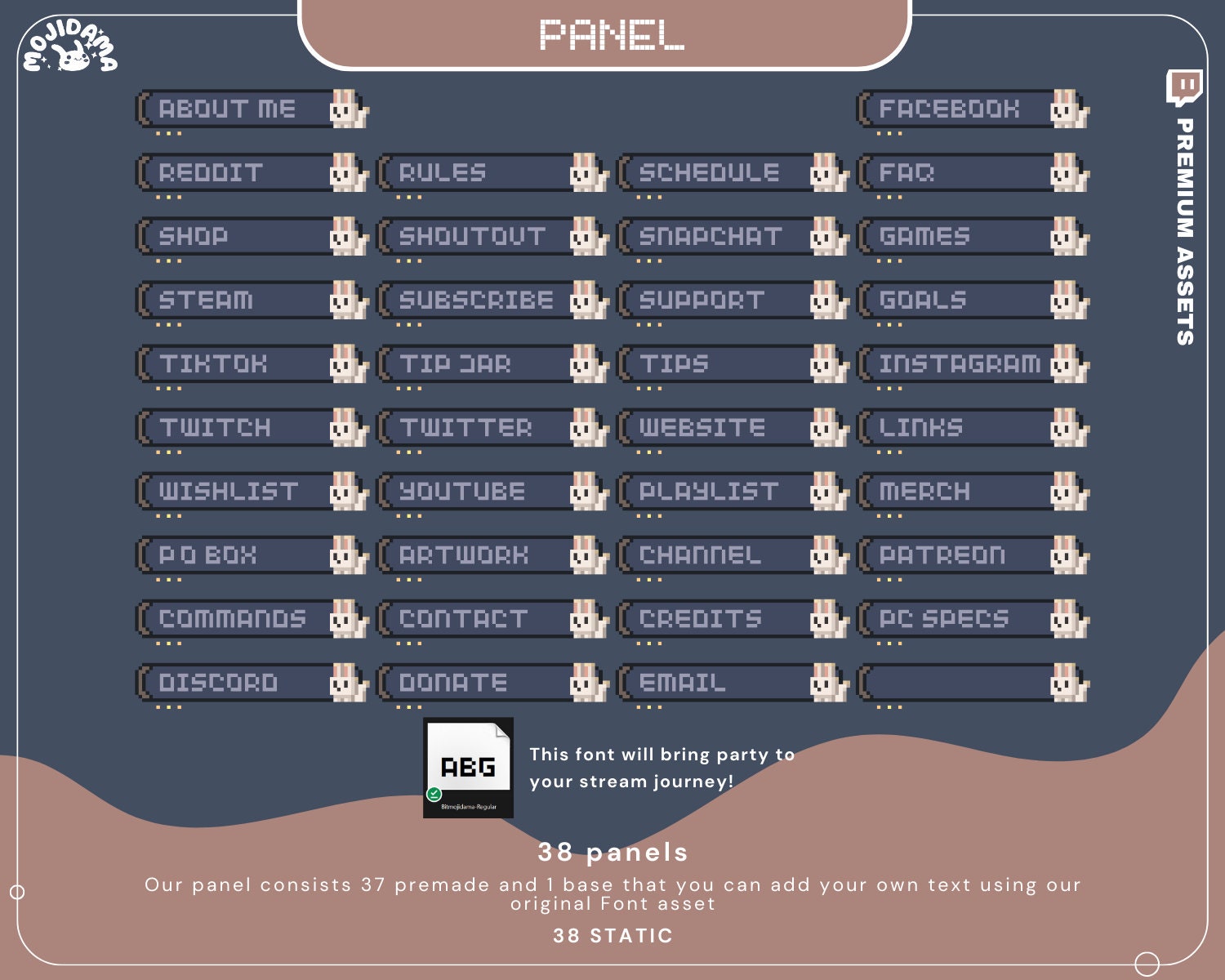 Bunny Twitch Stream Panels: Cute Cozy Lofi Rabbit Overlay for OBS, Streamlabs, YouTube, Kick & Vtuber