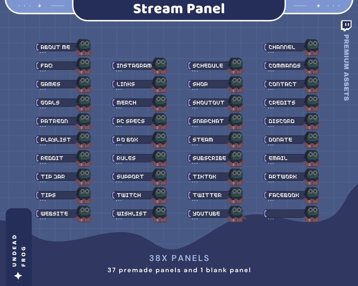 Frog Twitch Stream Panels: Lofi Ghost Theme, 38 Static .PNG Overlays