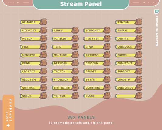Capybara Neon Stream Panel Twitch Lofi Aesthetic Funny Yellow Cozy Room Panels Overlay Obs Streamlabs Chatting Vtuber Kick Youtube Chatting