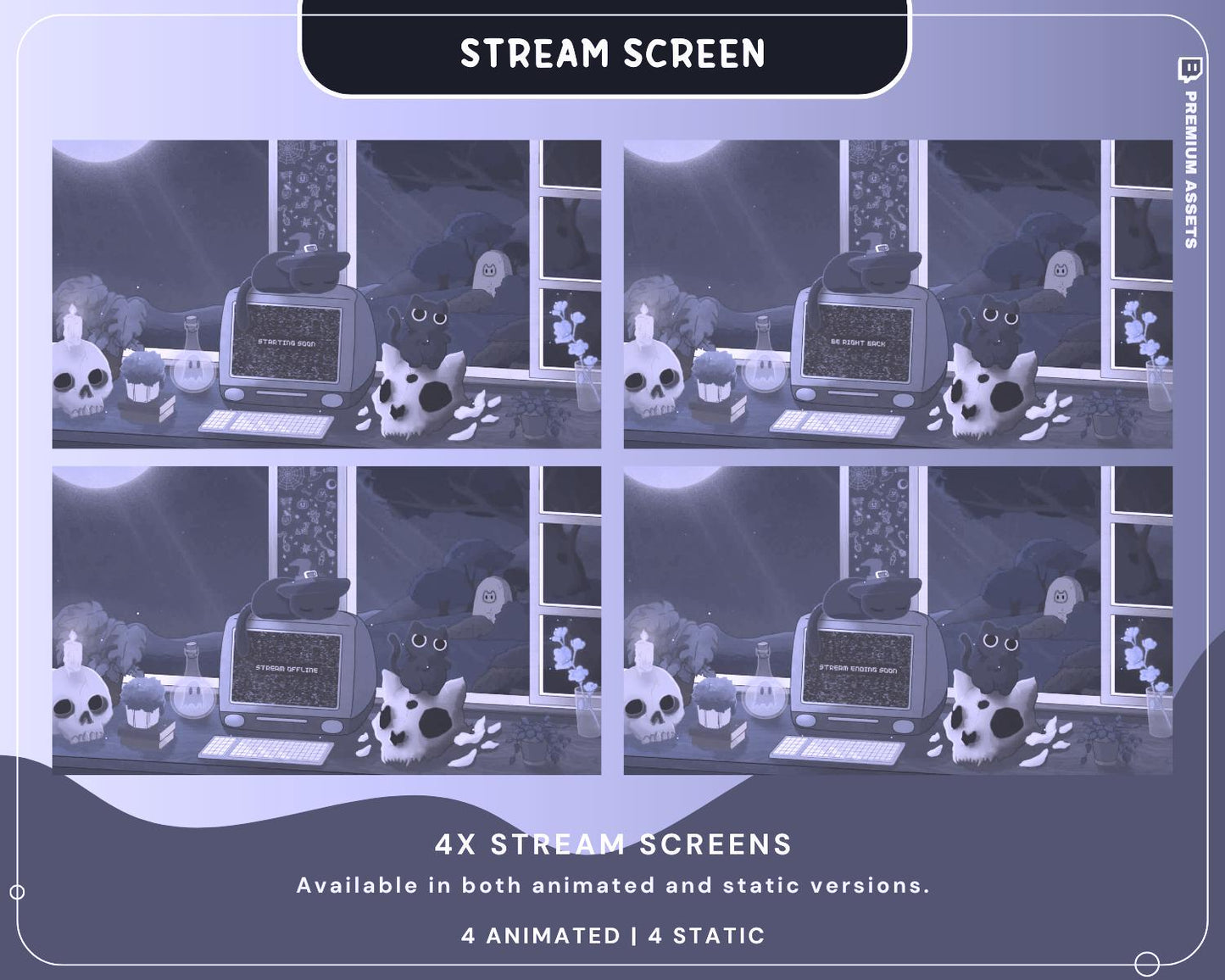 Halloween Twitch Overlay Pack Cat Stream Vtuber Animation Overlaye Kitty Cute Spooky Full Streaming Package Obs Streamlabs Lofi Aesthetic