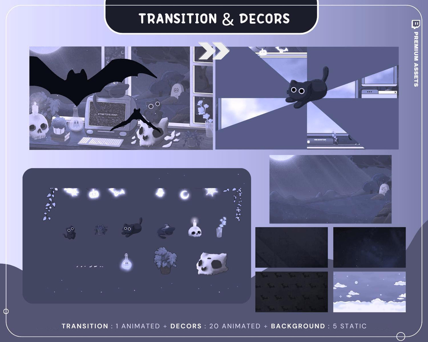 Halloween Twitch Overlay Pack Cat Stream Vtuber Animation Overlaye Kitty Cute Spooky Full Streaming Package Obs Streamlabs Lofi Aesthetic