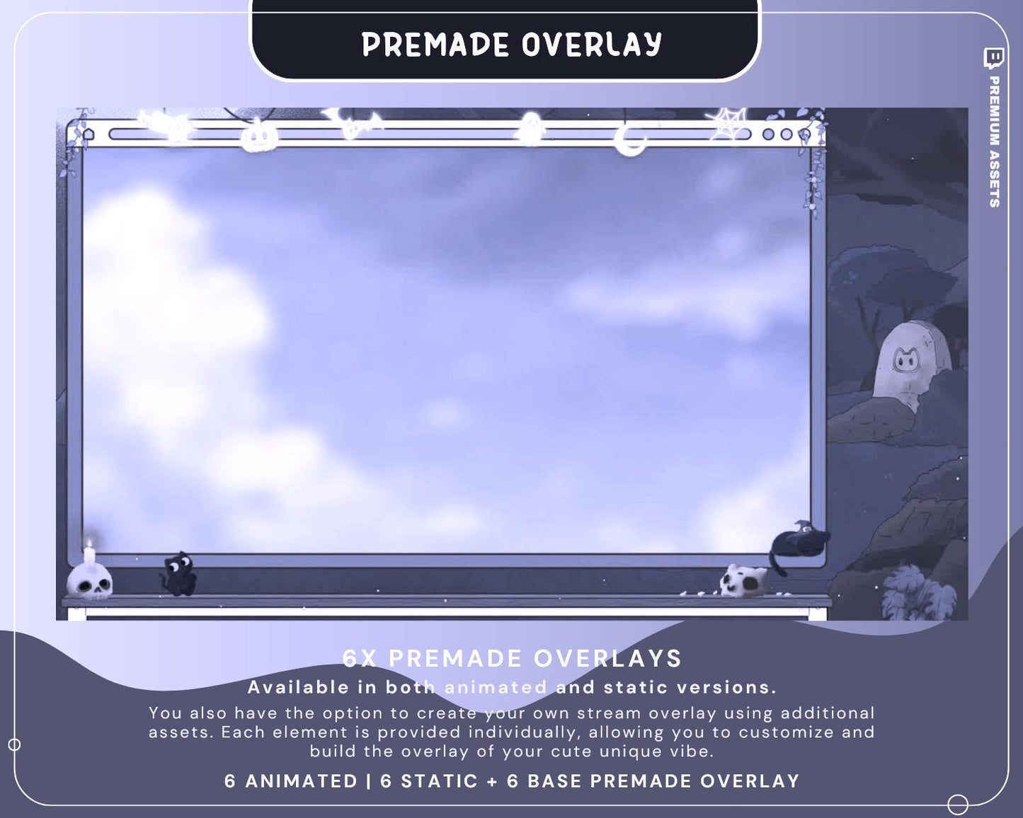 Halloween Twitch Overlay Pack Cat Stream Vtuber Animation Overlaye Kitty Cute Spooky Full Streaming Package Obs Streamlabs Lofi Aesthetic