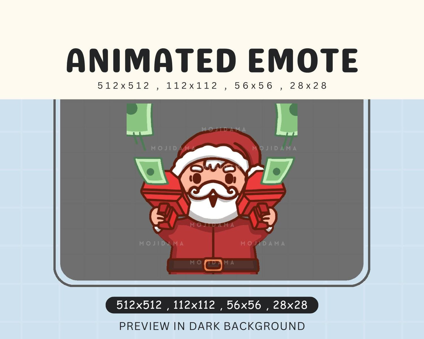 Santa Twitch Emotes Animation Money Gun Christmas Animated Xmas Kawaii Emote For Streamers Vtuber Chibi Streaming Kick Youtube Discord