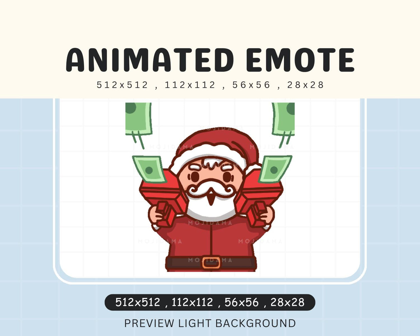 Santa Twitch Emotes Animation Money Gun Christmas Animated Xmas Kawaii Emote For Streamers Vtuber Chibi Streaming Kick Youtube Discord