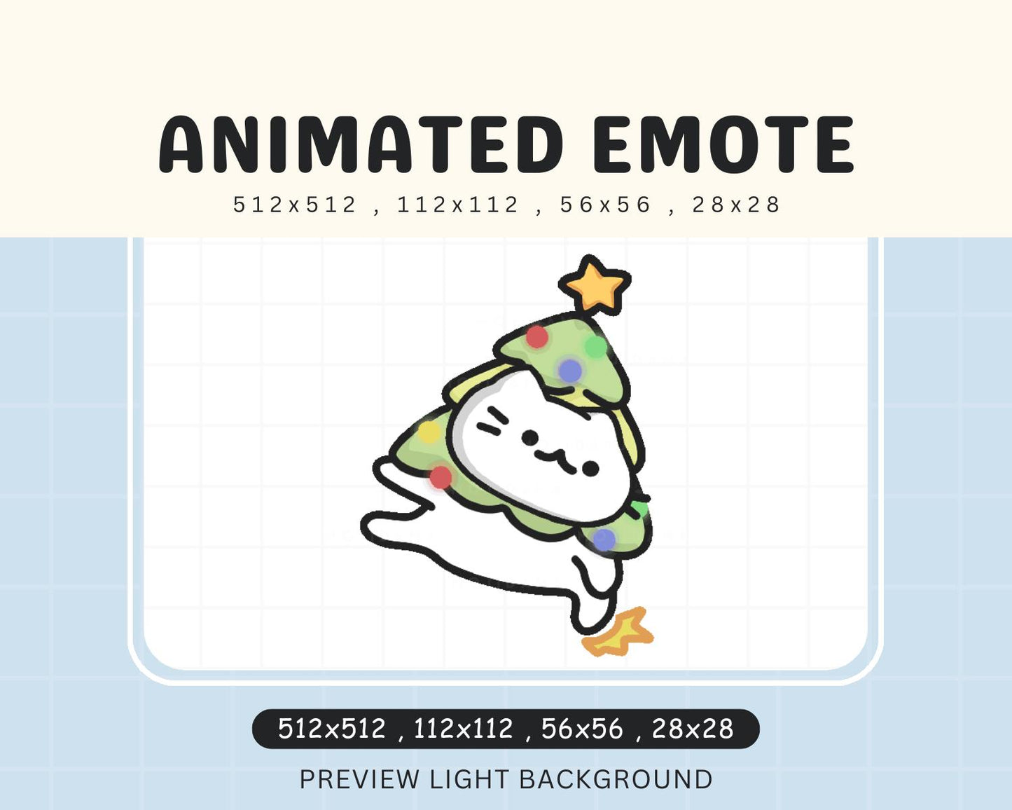 Dancing Cat Christmas Emote: Kawaii Chibi Animated Xmas Tree (Digital Download)