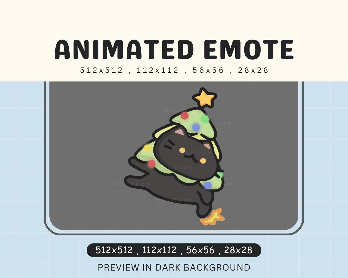 Christmas Cat Animated Twitch Emote: Kawaii Xmas Tree (Digital Download)