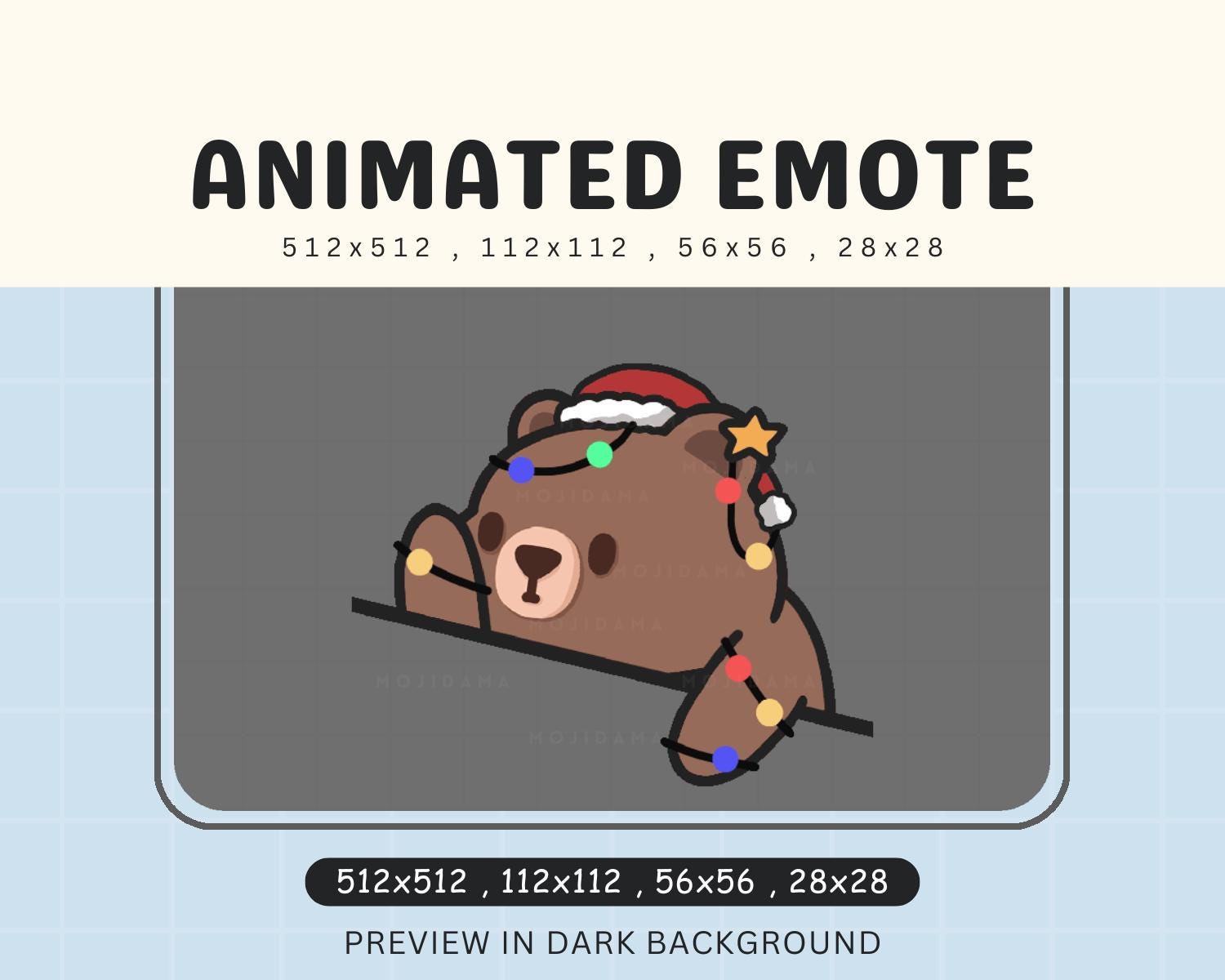 Christmas Bear Bongo Cat Animated Emote: Kawaii Vtuber Streamer (Digital Download)