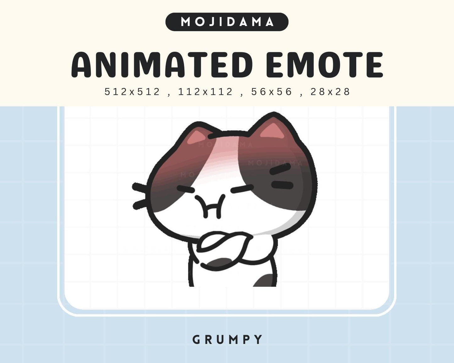 Cat Grumpy Emotes Twitch Animation Black White Chibi