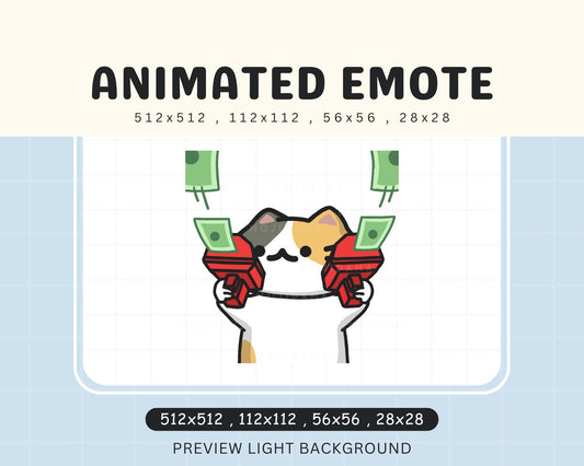 White Cat Emotes Animation Orange Kitty Twitch Money Rich Cute Chibi Animated Black Kitten Kawaii Emote Vtuber Streamer Funny Emot Stream