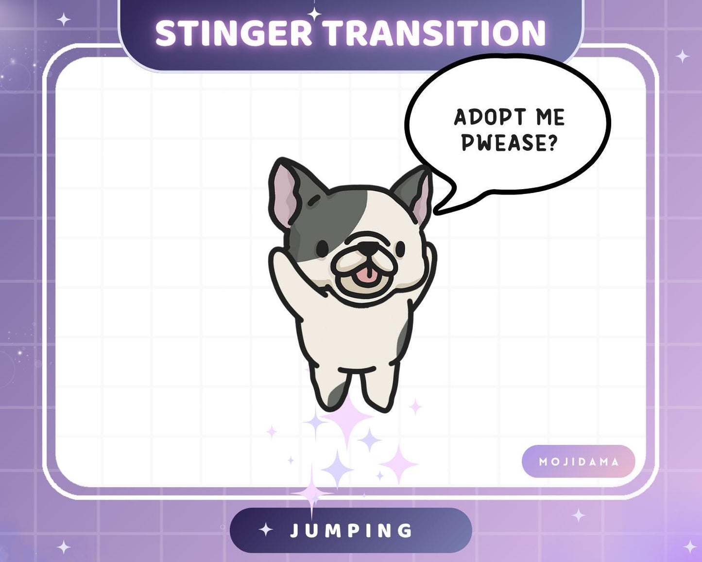 French Bulldog Dog Emotes Animation: Cute Chibi Twitch Animated Transition Stinger for Streaming on OBS, Streamlabs, Discord & YouTube