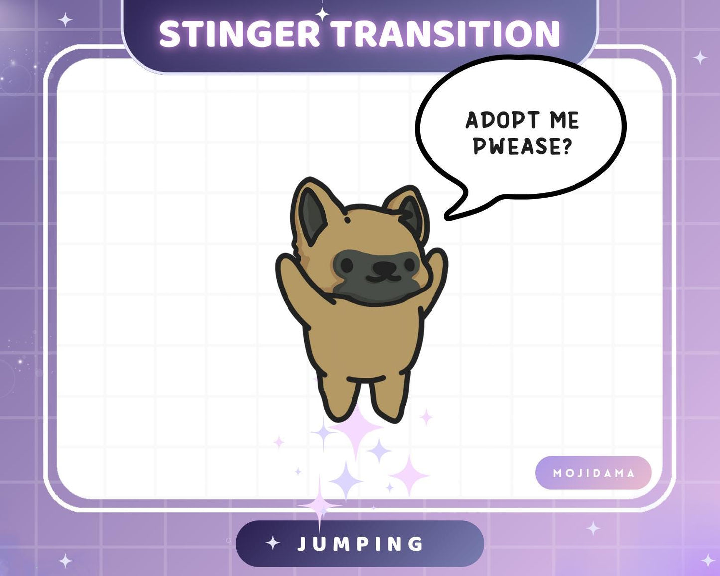 German Shepherd Dog Emotes Animation: Cute Chibi Twitch Animated Transition Stinger for Streaming on OBS, Streamlabs, Discord & YouTube