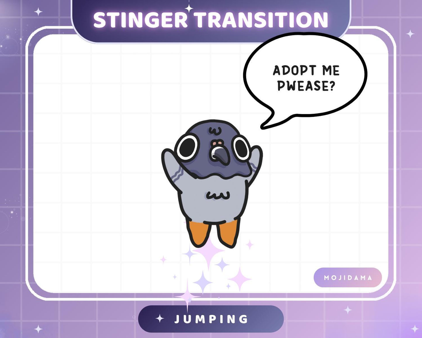 Pigeon Jumping Twitch Transition Stinger Obs Streamlabs Cute Animation Gaming Switch Change Scene Screen Funny Kawaii Vtuber Kick Youtube