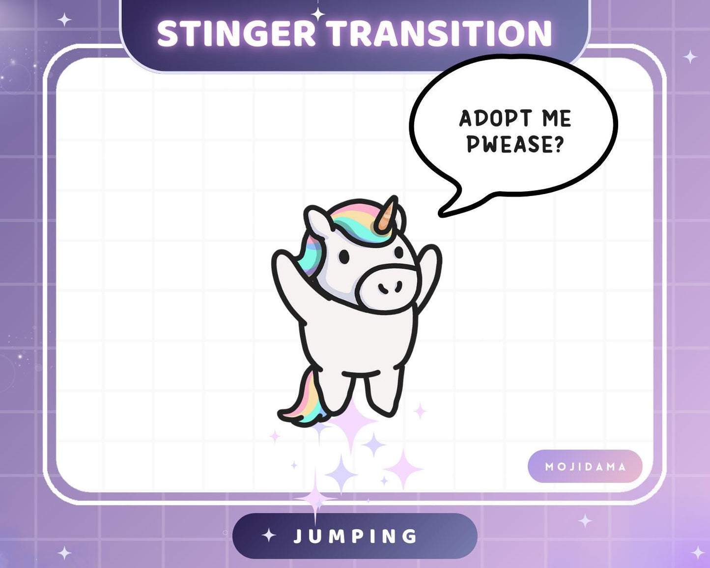 Unicorn Twitch Stinger Transition Jumping Animation Cute Gaming Switch Change Scene Screen Funny Kawaii Vtuber Kick Youtube Obs Streamlabs