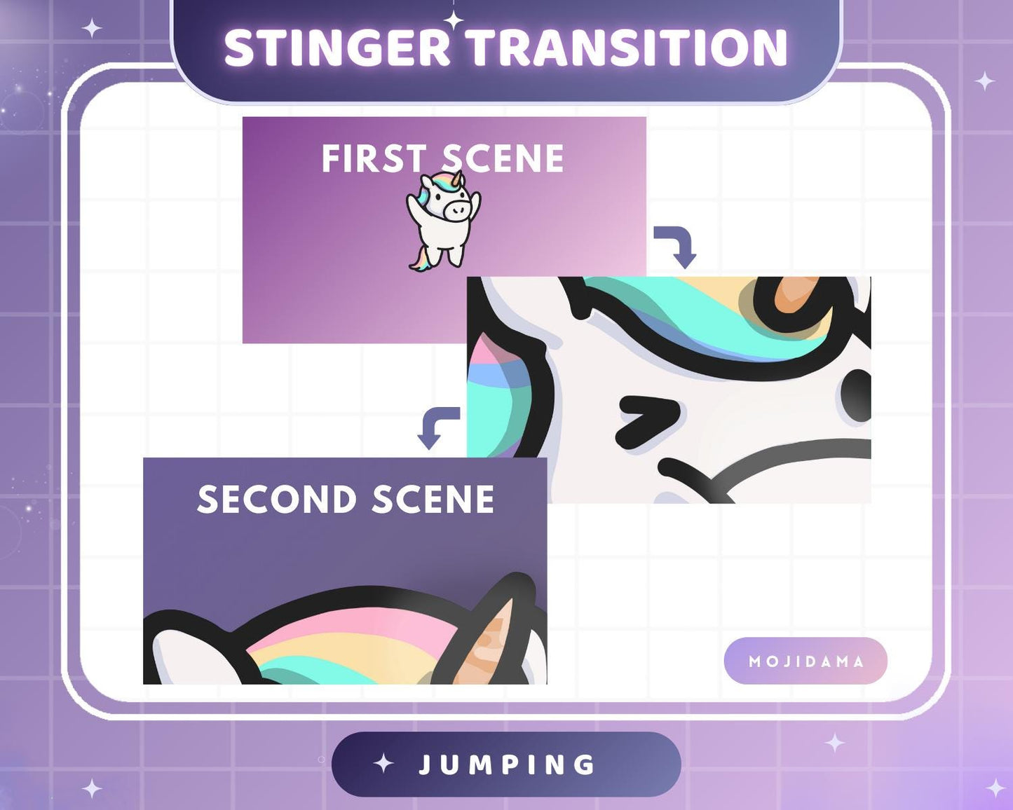 Unicorn Twitch Stinger Transition Jumping Animation Cute Gaming Switch Change Scene Screen Funny Kawaii Vtuber Kick Youtube Obs Streamlabs