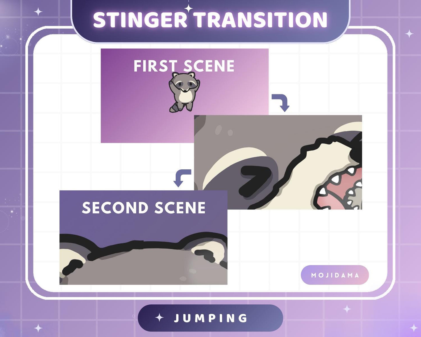 Raccoon Twitch Stinger Transition Jumping Animation Cute Gaming Switch Change Scene Screen Funny Kawaii Vtuber Kick Youtube Obs Streamlabs